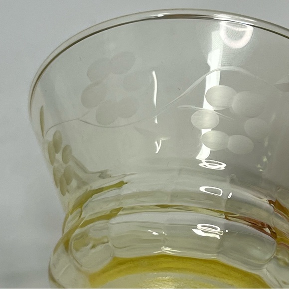 vtg depression glass yellow etched floral leaves vines berry bowl replacement - Picture 3 of 6